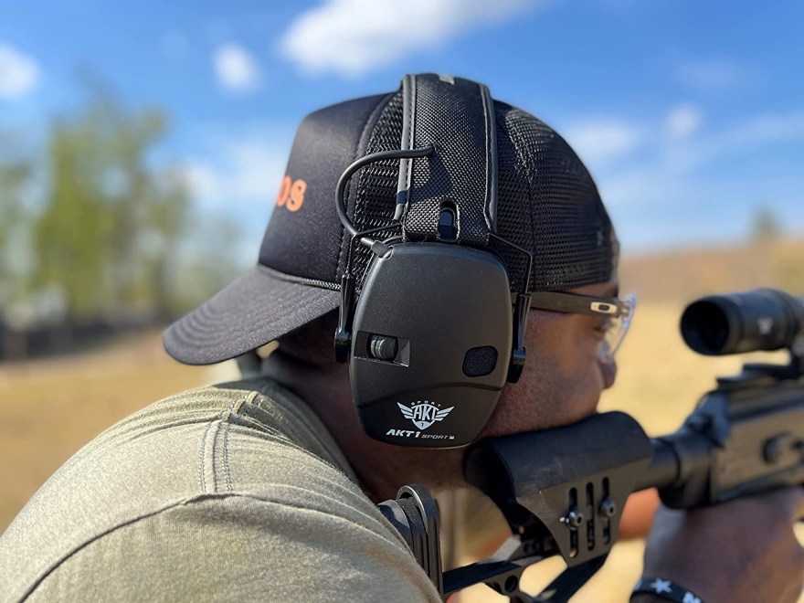 Picture of: AK AKT Sport Cadre Low-Profile Electronic Sound Amplification Slim Safety  Earmuff, For Shooting Range, Pistol, Rifle, Mowing, Construction, Work
