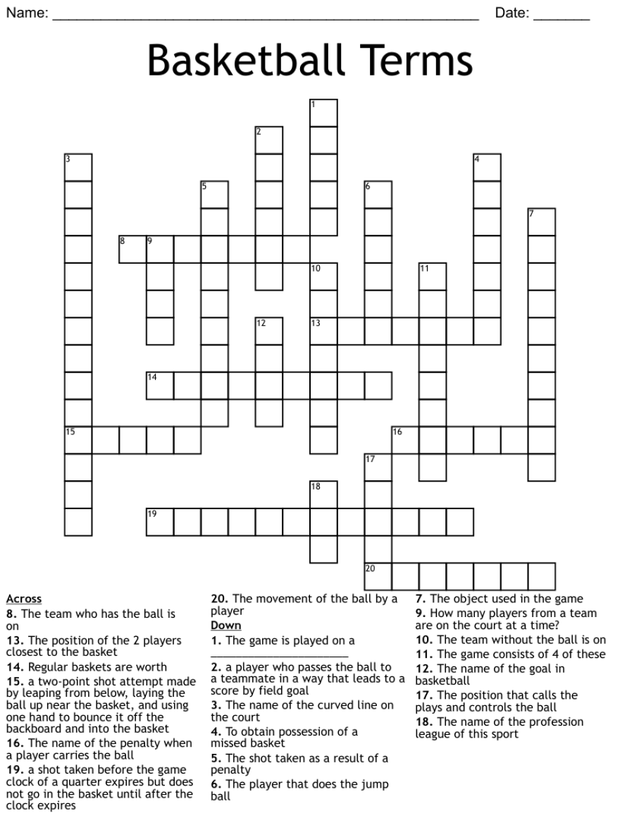 Picture of: Basketball Terms Crossword – WordMint