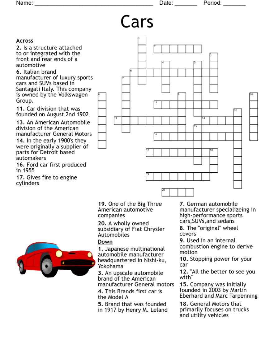 Picture of: Cars Crossword – WordMint