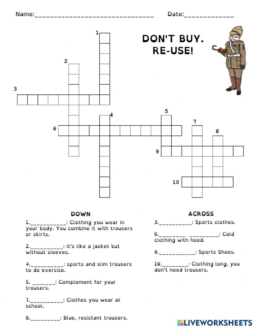 Picture of: Crossword clothes interactive worksheet