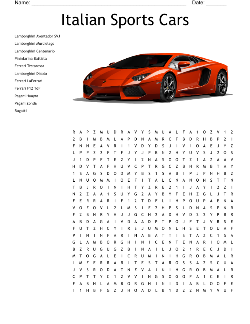 Picture of: Italian Sports Cars Word Search – WordMint