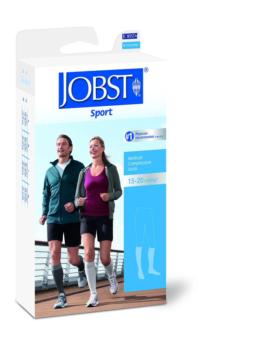 Picture of: JOBST Sport Compression Socks, – mmHg, Knee High, Small, Black/Grey