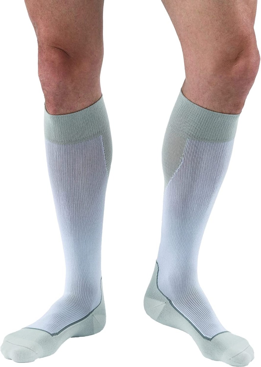 Picture of: JOBST Sport Knee High – mmHg Compression Socks, White/Grey, Small