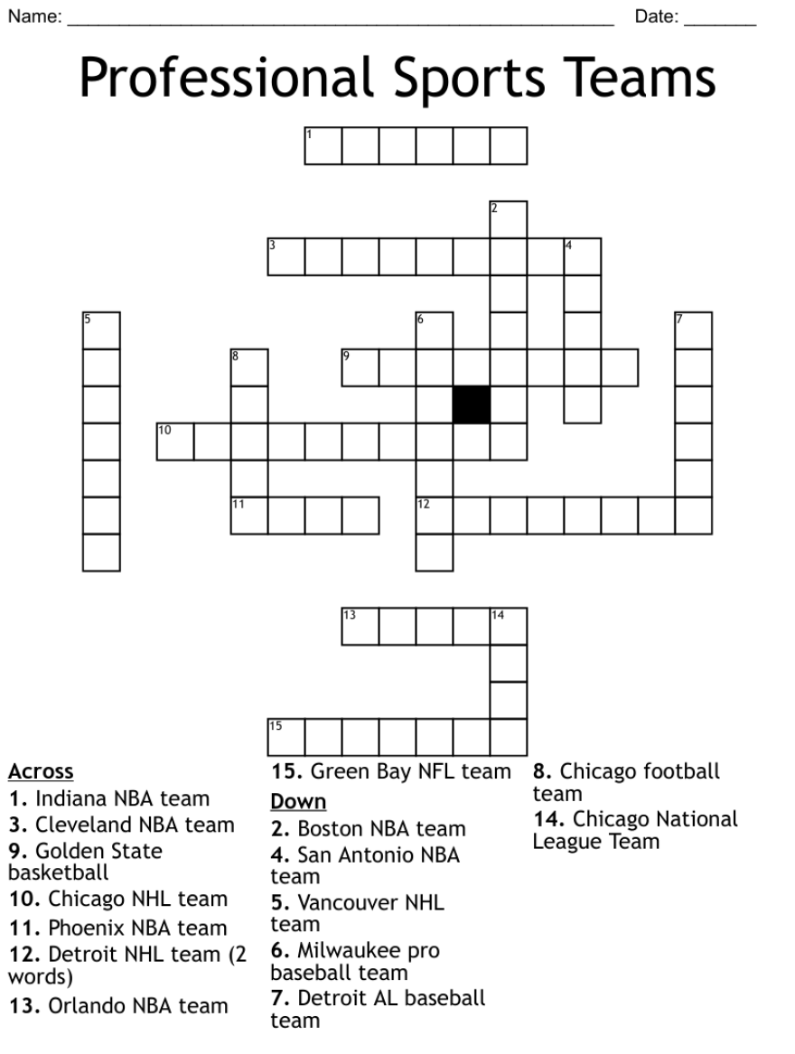 Picture of: Professional Sports Teams Crossword – WordMint