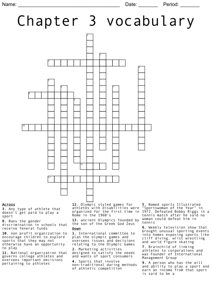 Picture of: Similar to Chapter  Sports Markting Crossword – WordMint