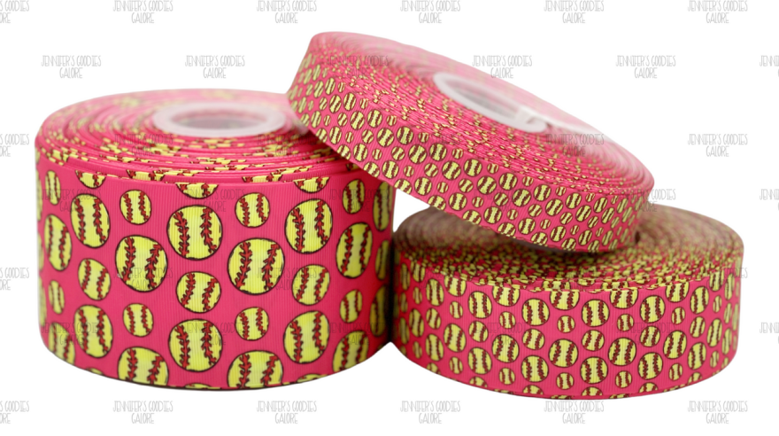 Picture of: Softball Ribbon, Bright Pink Ribbon, Yellow Softballs, Sports