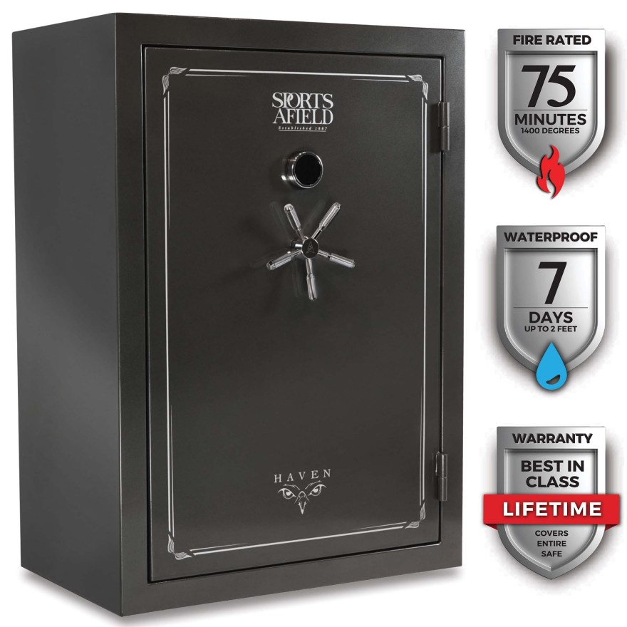 Picture of: Sports Afield Haven -Gun Fireproof and Waterproof Electronic/Keypad Gun  Safe with Interior Lighting