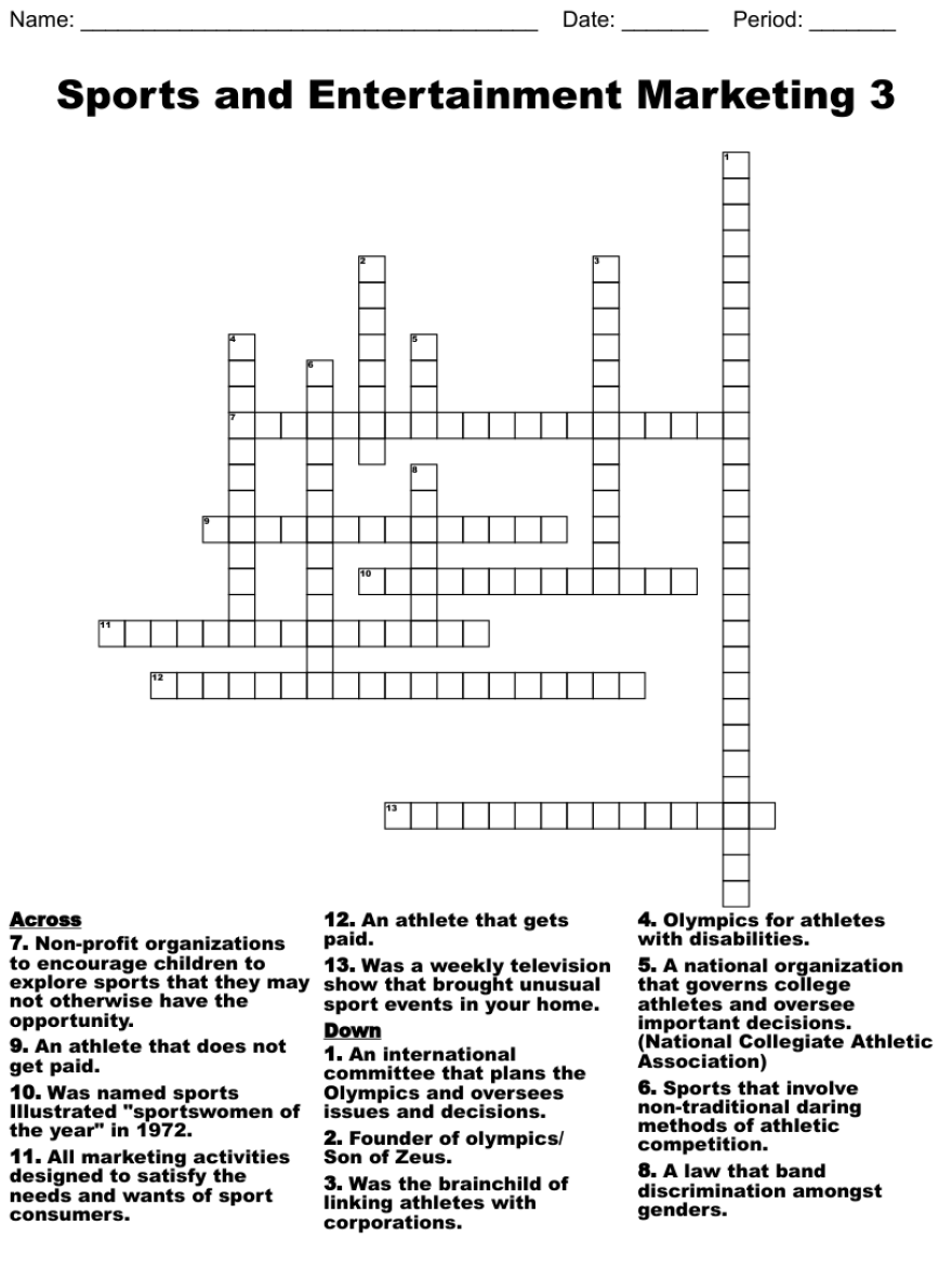 Picture of: Sports and Entertainment Marketing  Crossword – WordMint