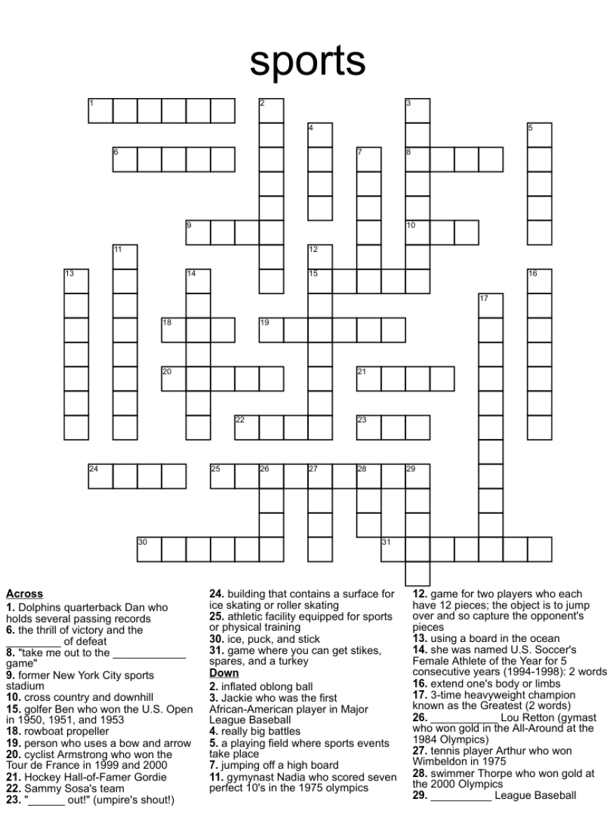 Picture of: sports Crossword – WordMint