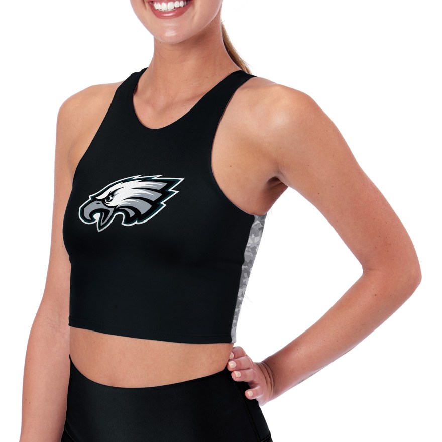 Picture of: Women’s Certo Black Philadelphia Eagles Logo High Neck Midi Bra