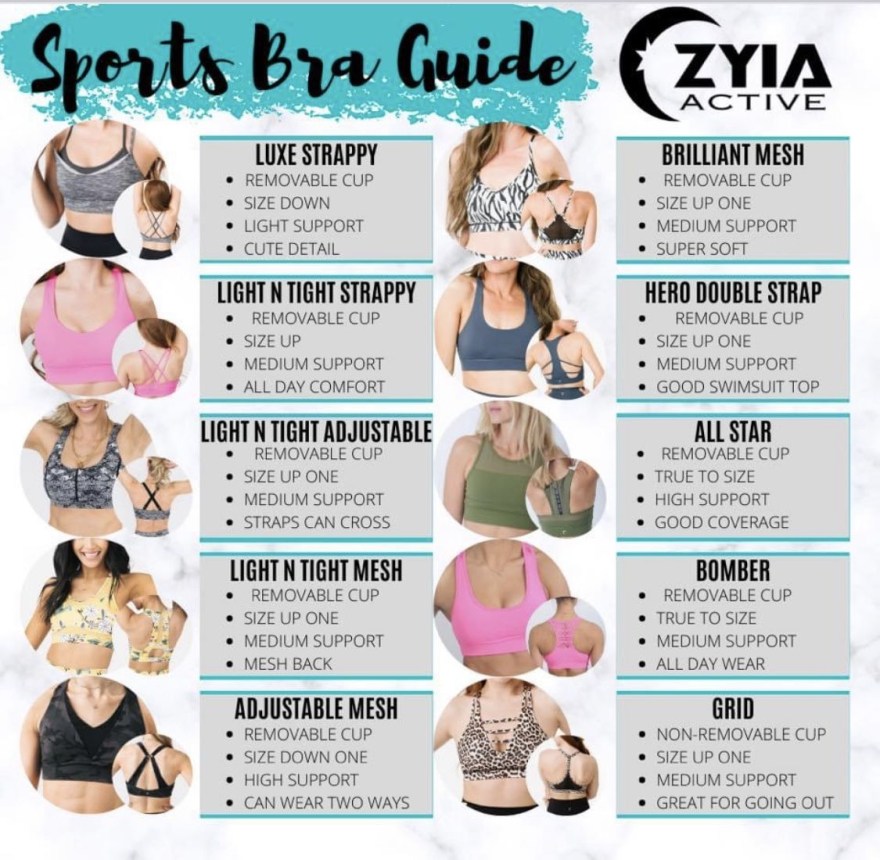 Picture of: Zyia sports bra guide  Bra size guide, How to look classy, Sports bra
