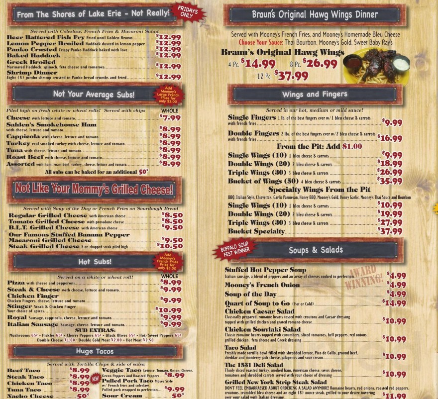 Picture of: Mooney’s Sports Bar & Grill menu in Kenmore, New York, USA