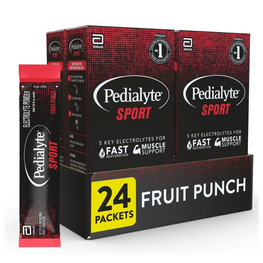 Picture of: Pedialyte Sport Electrolyte Powder, Fast Hydration with  Key Electrolytes  for Muscle Support Before, During, & After Exercise, Fruit Punch,