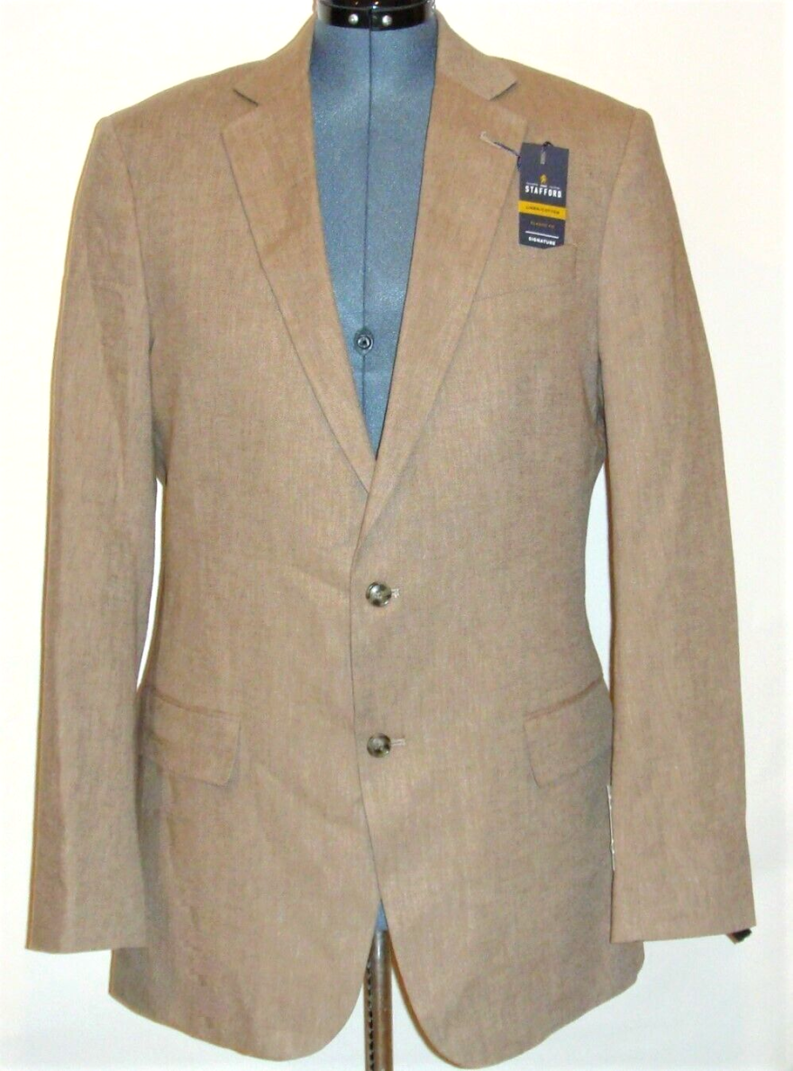 Picture of: Stafford Men’s Linen Cotton Blazer Sport Coat size L Herringbone Tan
