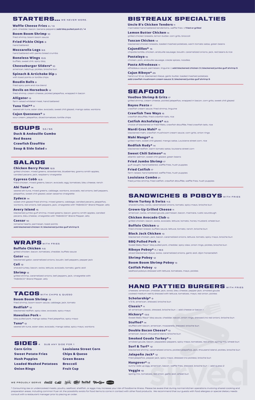 Picture of: Walk-On’s Sports Bistreaux – Lake Charles Restaurant menu in Lake